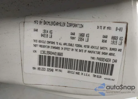 2004 Chrysler Sebring Lxi из США, поврежденный, VIN 1C3EL55R24N218665